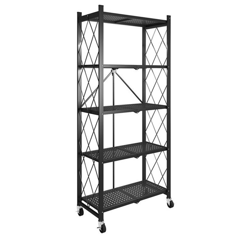Kitchen Storage Rack Multi-layer Folding Storage Rack Portable Household Movable Wheeled Small Cart Bookshelf Oven Moving Shelve