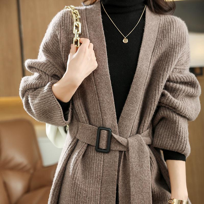 

Женский кашемировый кардиган средней длины: Свитер кофейного цвета с длинным рукавом на весну/осень 2025 One Size хаки