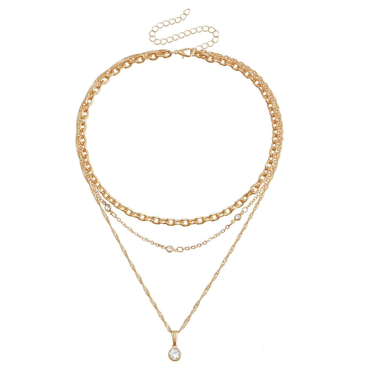

Ins Bohemian Vintage Glitter Diamond Pendant Collarbone Chain Creative Trend Necklace золотой
