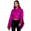 Women's Dance Birthday Party Jacket S-3XL: Tassels Metallic Glossy Turn-Down Collar Long Sleeve Zipper Fringe Shiny Design