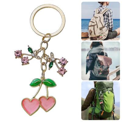 Cute Cherry Heart Keychain Fashionable Zinc Alloy Charm Bag Pendant Keyring Decoration for Keys Bags and Backpacks