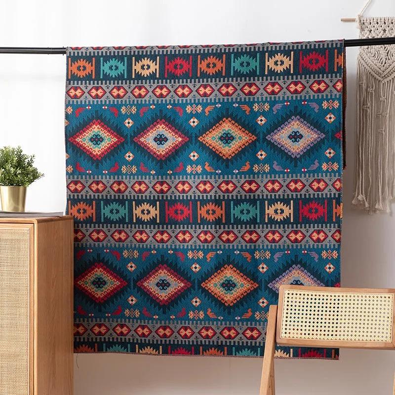 Ethnic Style Fabric Geometric Pattern Yarn Dyed Washable Jacquard Fabric for Home Textile DIY Sewing Background Decoration Cloth