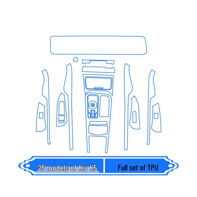 Kia K5 '25 Interior Protective Film: Dashboard, Navigation Screen, AC, Gear Shift, Center Console Stickers - Modification Kit