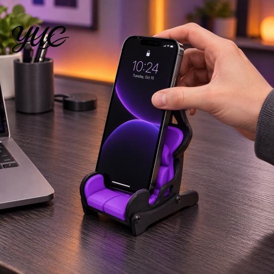 Universal Smartphone Support Racing Seat Shape Phone Holder for Desk, Cool Style Desktop Mobile Stable Stand, Compact Decorative 3D Printed Small Car