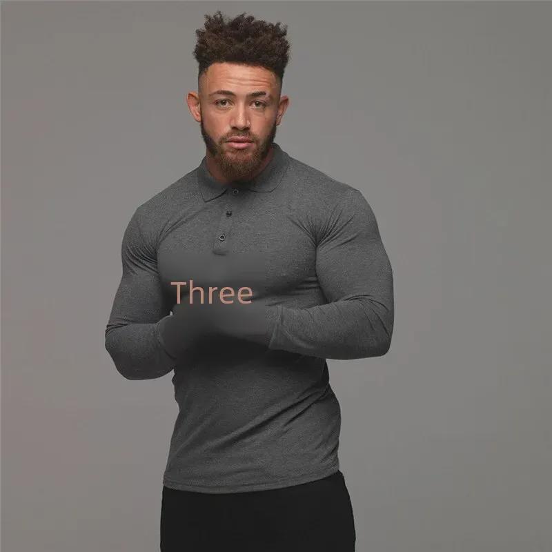 Men's European & American Muscle Fit Long-Sleeve Lapel Polo Shirt - Autumn/Winter Sports Fitness Tights