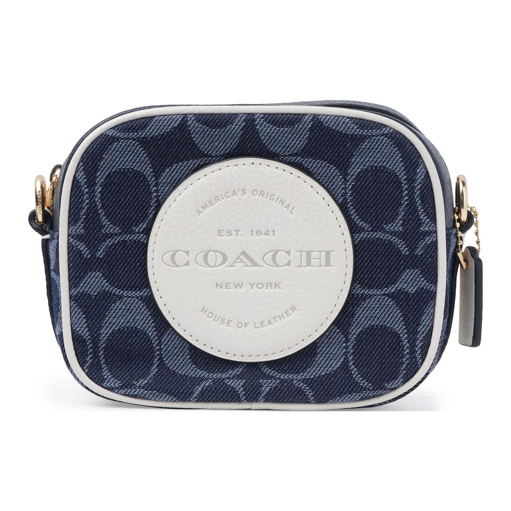 New COACH Dempsey Jacquard Fabric With Leather Camera Bag Shoulder Bag Crossbody Bag Small Size Women's Denim Blue C4583-IMDEI