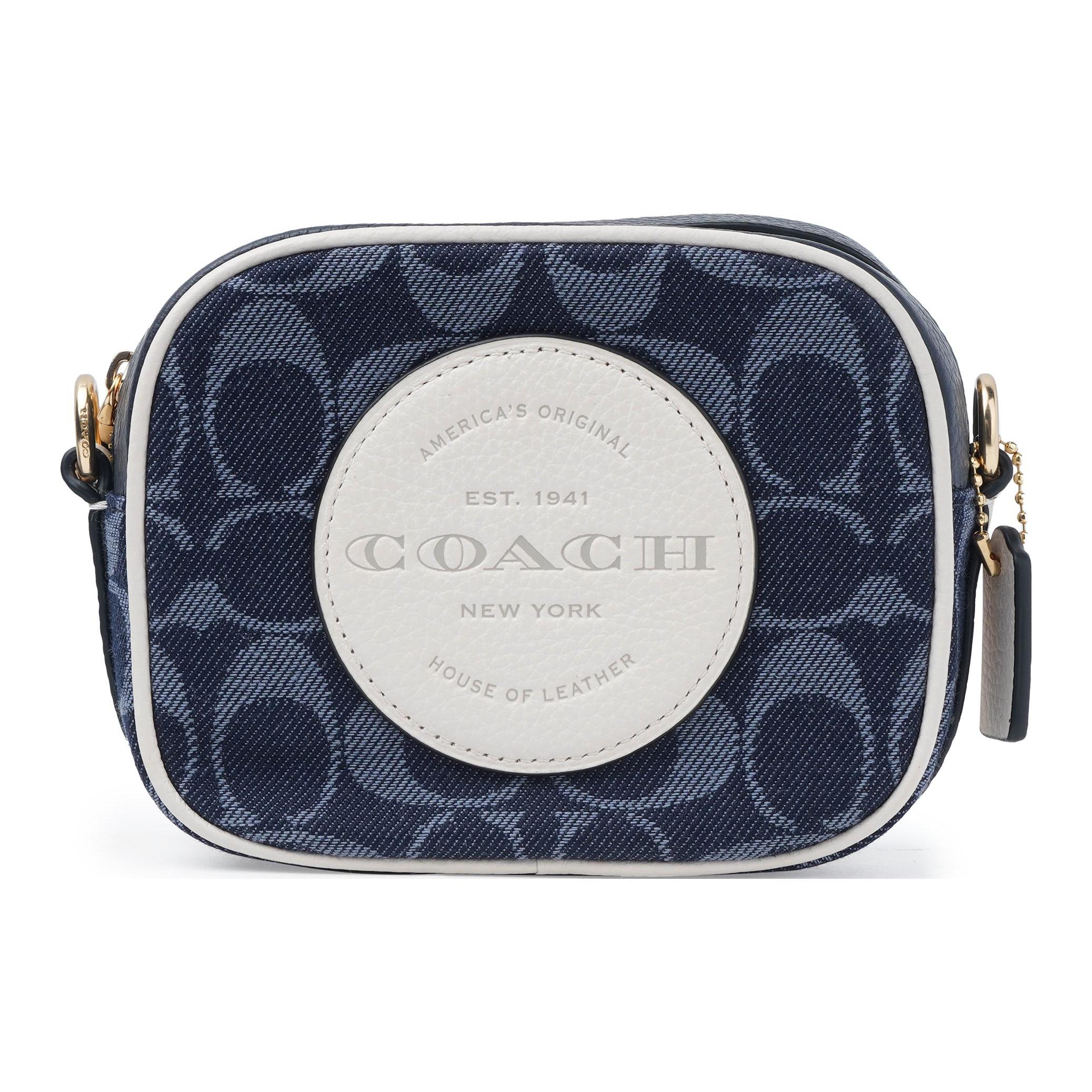

New COACH Dempsey Jacquard Fabric With Leather Camera Bag Shoulder Bag Crossbody Bag Small Size Women s Denim Blue C4583-IMDEI 14.0*5.6*11.4CM