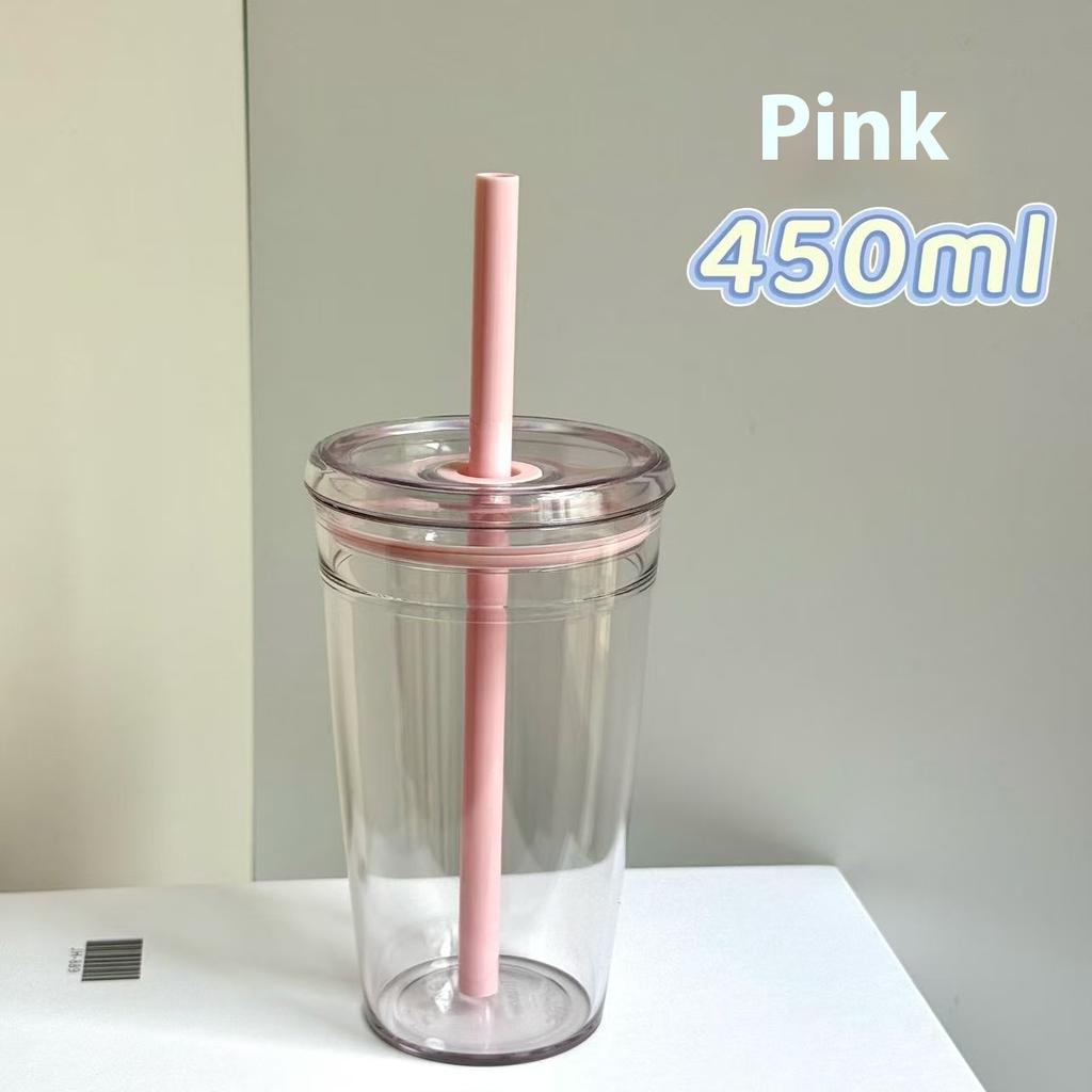 450ML Summer High-value Milk Tea Straw Plastic Cup Transparent Multi-color Thickened Coffee Cup Office Water Cup