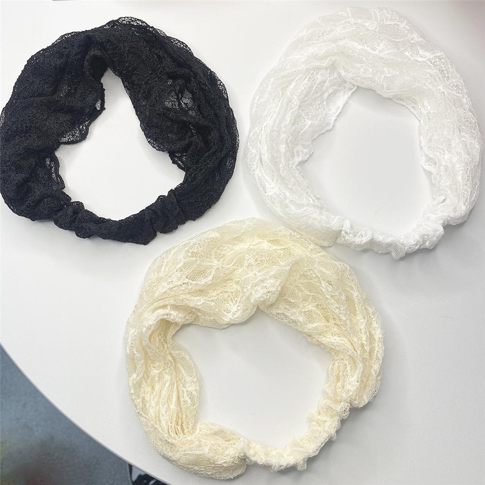 Spring Summer Mesh Lace Headband Breathable Lace Hairband Cap Elegant Elastic Hair Wrap  for Women