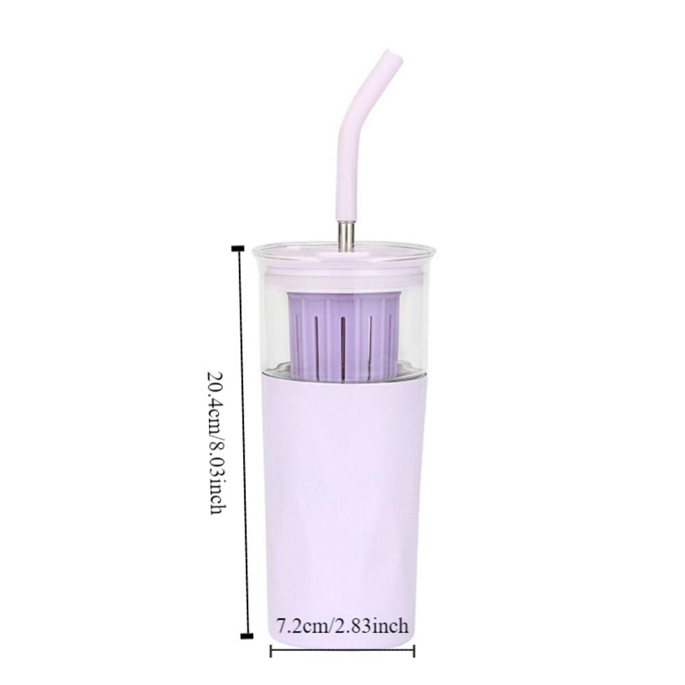 2 Layer 2 in1 Cooling Storage Glass 650ML Vacuum Mug Portable Straw Cup  Drinkware
