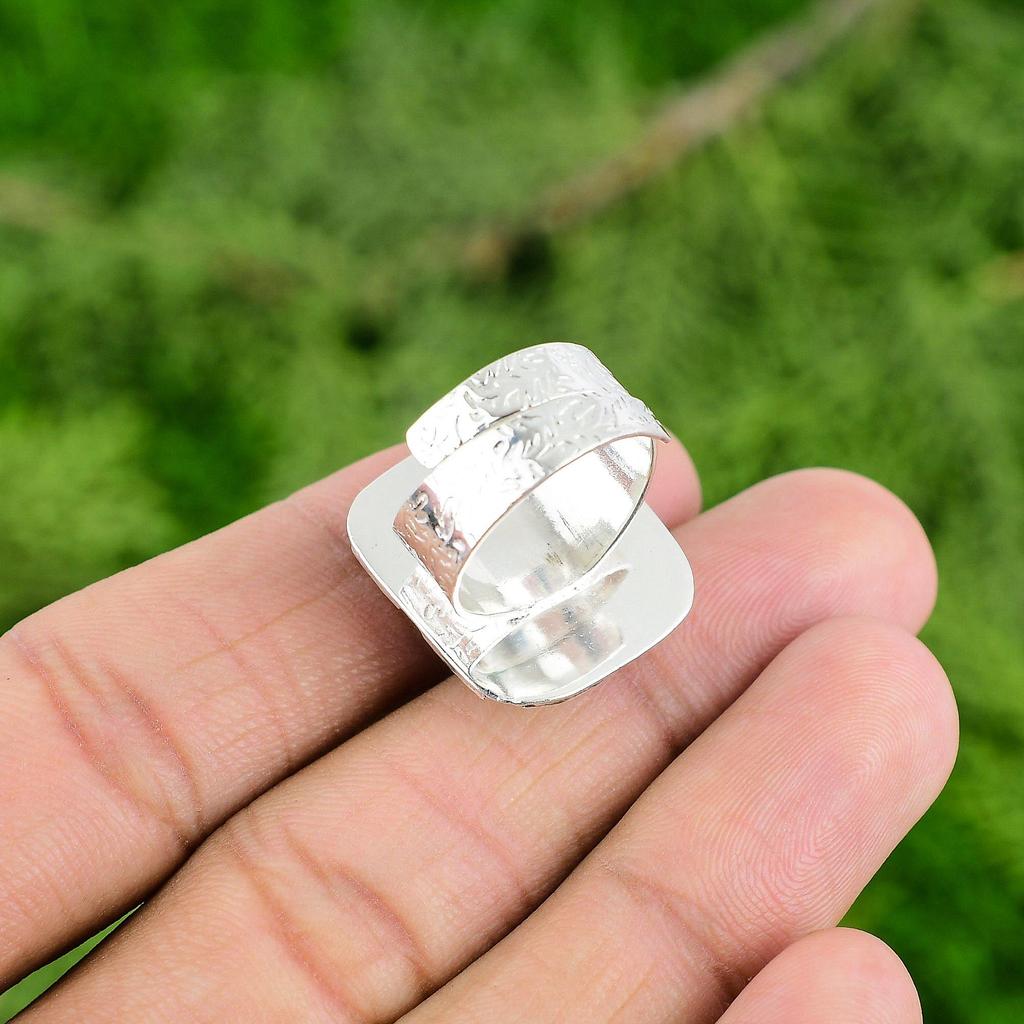 925 Sterling Silver Radiant Botswana Agate Stone Statement Bezel Ring Jewelry