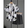 Herren Kurzarmhemd Bedrucktes Hemd im Urlaubsstil Hawaiianisches Hemd Set Herrenmode Lockeres Hemd und Shorts Set