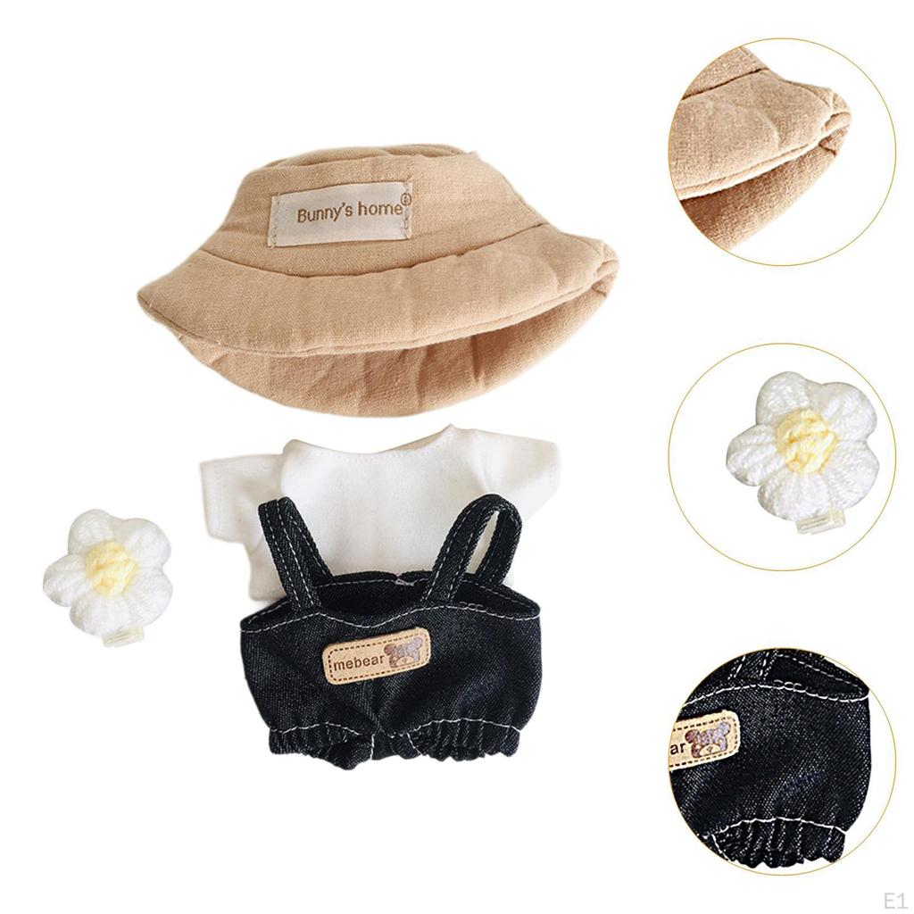 Plush Doll Clothes Dress Up T Shirt Pants with Hat and Flowers Suit White Tee