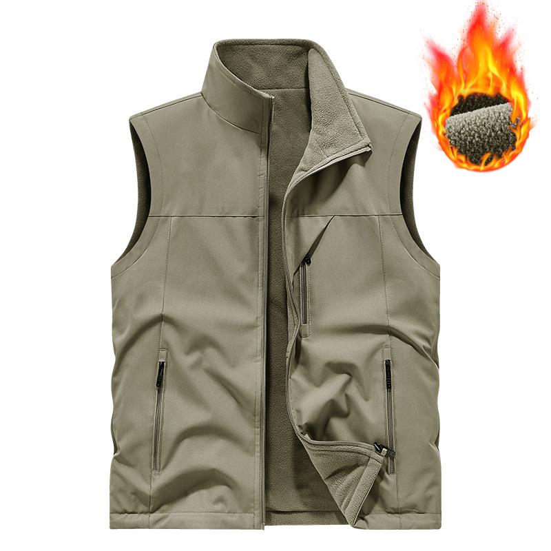 Men Winter Fleece Warm Vest Outdoor Windproof Waistcoat Stand Collar Double-Sided Vest Male