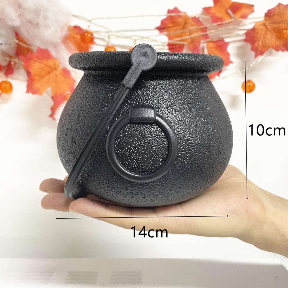 Halloween Candy Bowl Decorations  Black Plastic Cauldron Bowls with Iron Rack, Halloween Party Decorations Candy Bucket