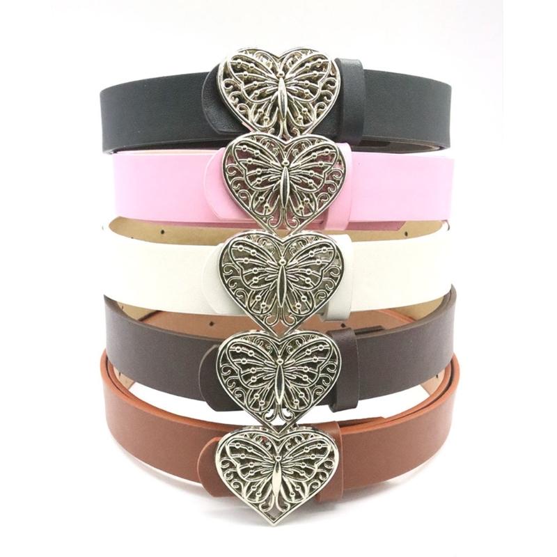 Love Heart Butterfly Buckle Belt for Teens Casual Belt Pants Jeans Belt Eye Catching Waistband Women Accessories