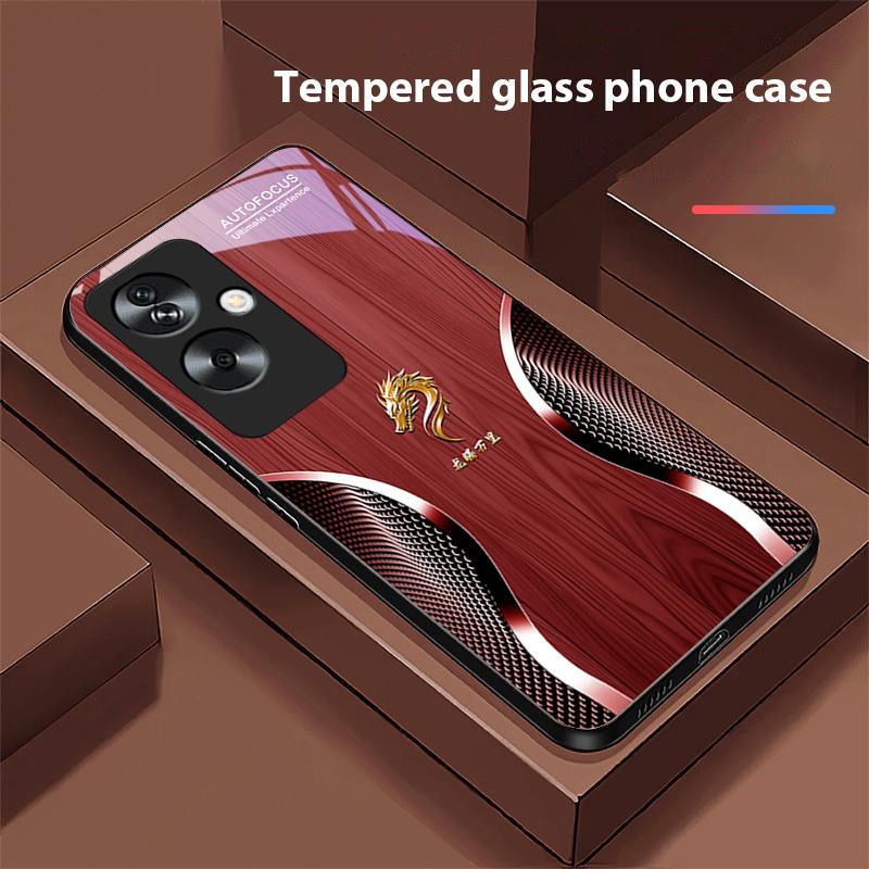 Holz Drache Schwarz Für Oppo A79 5G 58 78 74 60 4G Reno 11F Realme GT 6 11 Note 50 10 C55 X2 Gehärtetes Glas Schwarz Handyhülle