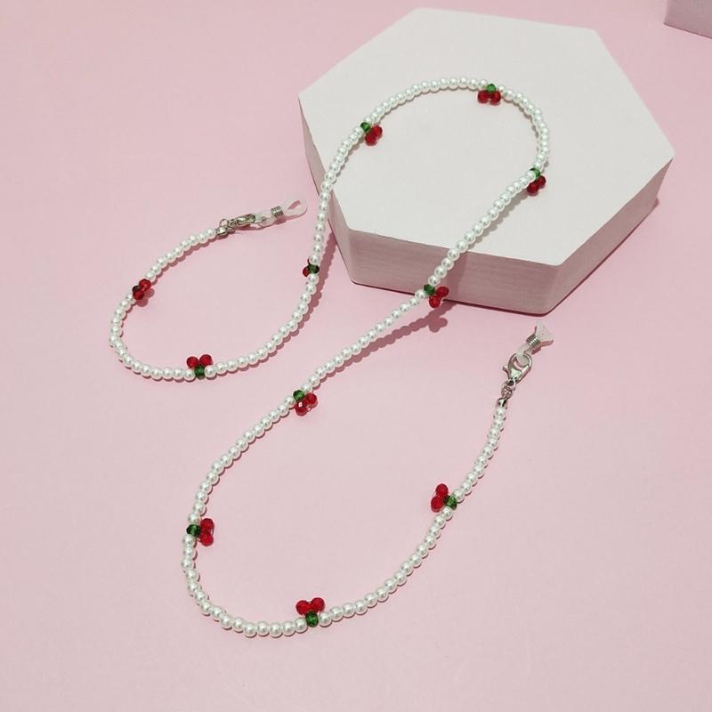 Retro Cherry Eyeglasses Chain Sophisticated Sunglasses Lanyard Accessory With Pearls And Cherry Embellishments