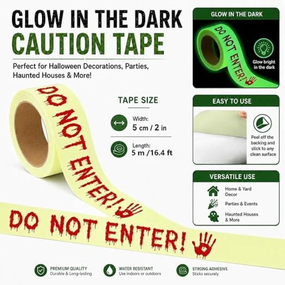 Scary Design Glow In The Dark Tape Do Not Enter Text Scary Caution Tape  Zombie Decor