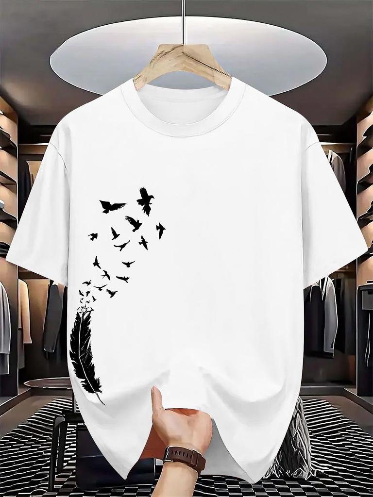 Unisexs 100 Pure Cotton Summer Casual Loose Fashion Bird Creative Pattern Printed Round Neck TShirt Versatile Top