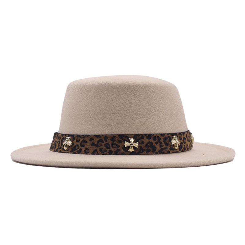 New big-brimmed top hat men's and women's retro British flat-top flat-brimmed woolen hat sun hat