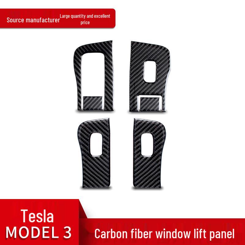 Echter Kohlefaser Fensterheberpaneel Aufkleber für Tesla Model 3 Innenraum