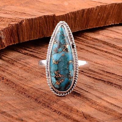 Blue Copper Turquoise Ring, Turquoise Ring, 925 Sterling Silver Ring, Bohemian Ring, Turquoise Ring, Statement Ring, Ring for Women,Promise Ring