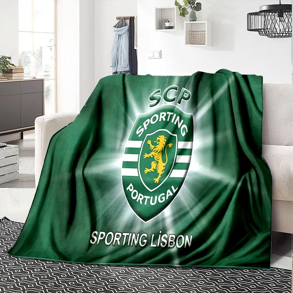 Sporting Portugal Crest Flannel Blanket, Soft Polyester, Modern Design, All-Season for Camping, Travel, Gifts for holidays or birthdays