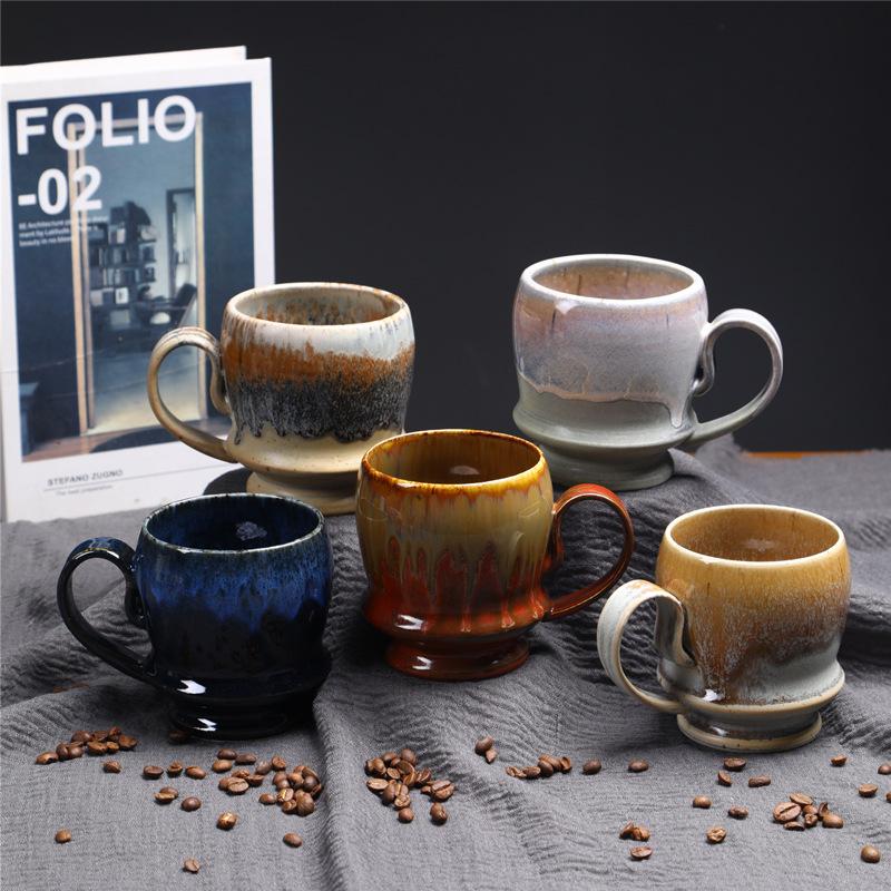 Tasse en céramique de grande capacité de style moyen-oriental Grand approvisionnement Tasse à eau à glaçure changeante au four Tasse à café rétro