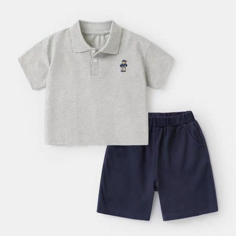 

0-5 years old Boys short sleeved suit Summer children s solid color polo shirt casual shorts children s two-piece set S сірий
