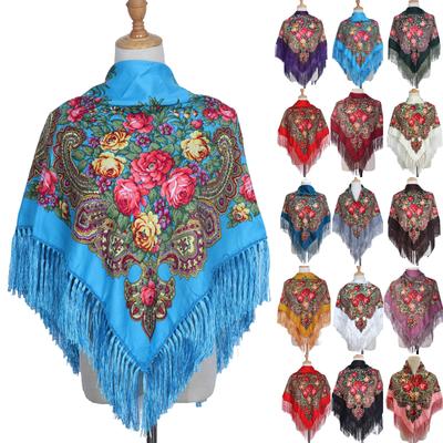 Ethnic Turban Head Wrap Scarf Women Vintage Travel Printed Tassel Shawl Outwear Printed Square Scarf