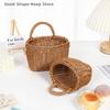 1PC Hand-woven Imitation Rattan Kitchen Storage Basket Brown Handle for Vegetable Fruit Flower Sundries Organizer Hanging Basket