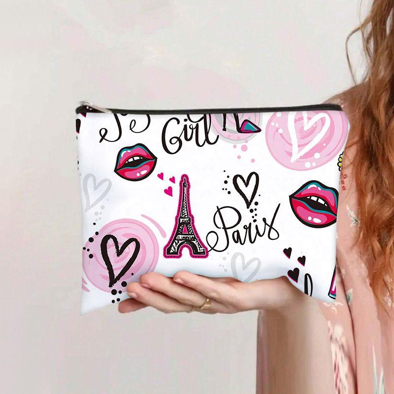 Love Flat Bag Women's Clutch Bag Student Stationery Pencil Case Coin Purse Large Capacity Canvas Bag