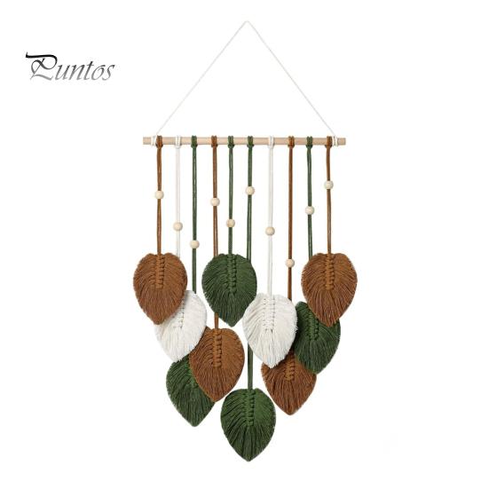 

Настенный гобелен в форме листа, ручная работа, плетеные деревянные бусины, декор в стиле бохо, украшение на стену для общежития, дома, отеля, подвесная подвеска на окно разноцветный
