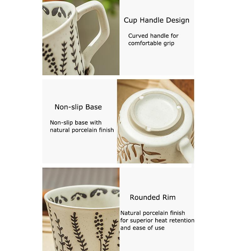 1PC Stoneware Mugs Vintage With Handles Office Coarse Pottery Cafe Plant Carving Nordic Ceramic Coffee Mug Fruit Tea Household