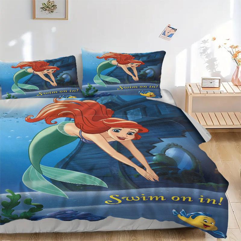 

3 шт. Комплект постельного белья с принтом «Русалочка и друзья», ультрамягкий, дышащий и удобный, со стильным дизайном для декора спальни и гостевой комнаты 1 пододеяльник 135x200cm
