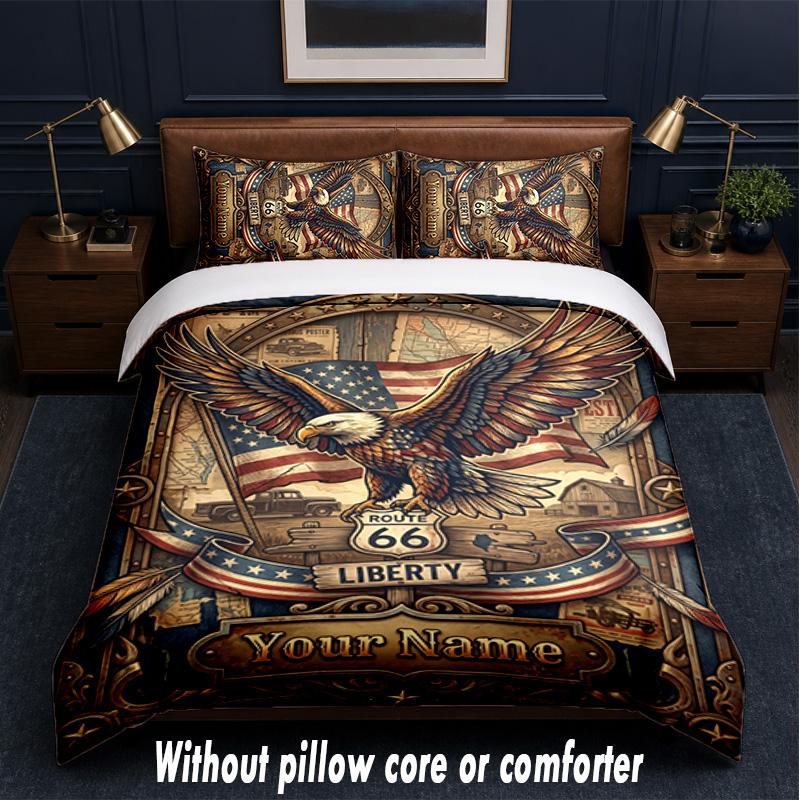 American Patriotic Theme Custom Text Or Name 3Pcs Bedding Set,1 Flat Sheet & 2 Pillowcases Personalized Home Bedding