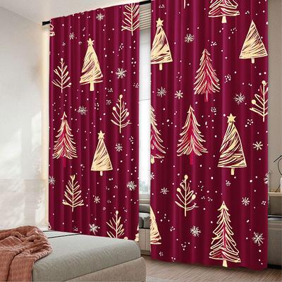 2 Stück Weihnachtsbaum Vorhang Rot Kiefer Winter Weihnachtsbaum Schnee Wald Naturszene Geeignet für Schlafzimmer Wohnzimmer Esszimmer