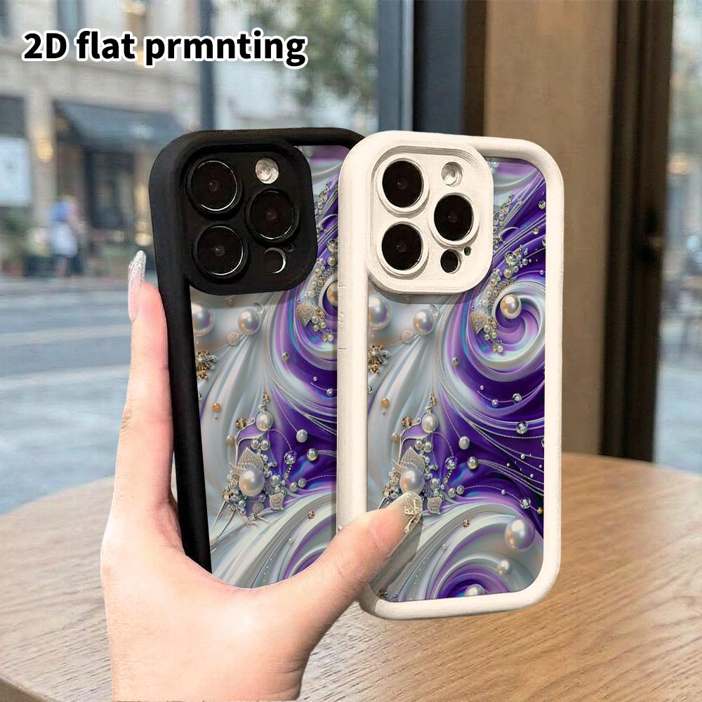Phone Case: 2D Flat Design Suitable for iPhone 18 17 16 15 14 13 Pro Stepped Protective Case, Purple and White Spiral, Christmas and Halloween Gift