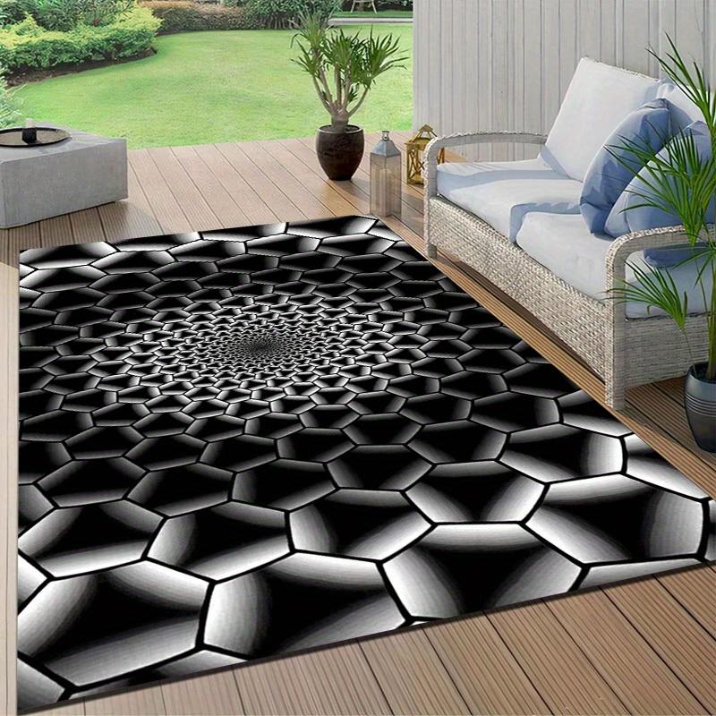 1pc Black White Diamond Geometric Area Rug, Versatile All Season Decor, Ideal Gift, Perfect for Patio Poolside Balcony Bedroom