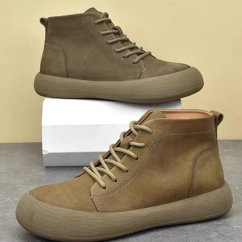 Men's Autumn New Wasteland Style Casual Leather Shoes Retro British Comfortable Wear-resistant Lightweight Big Head Shoes