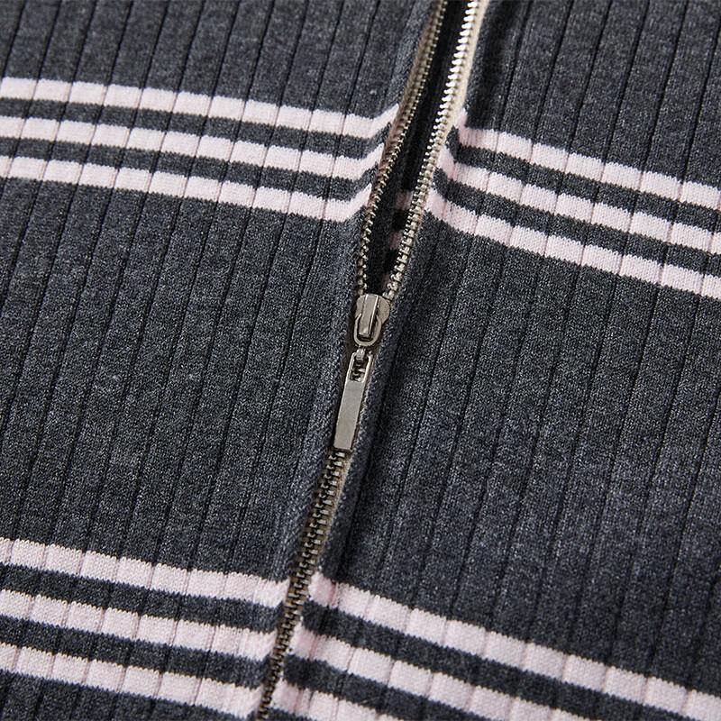 Women's Double Zipper Lapel Knit Cardigan with Flared Sleeves