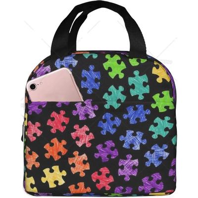 Adults/Men/Women Colorful Autism Awareness Pattern Reusable Lunch Bag Snacks Storage Organizer for Work Office Outdoor
