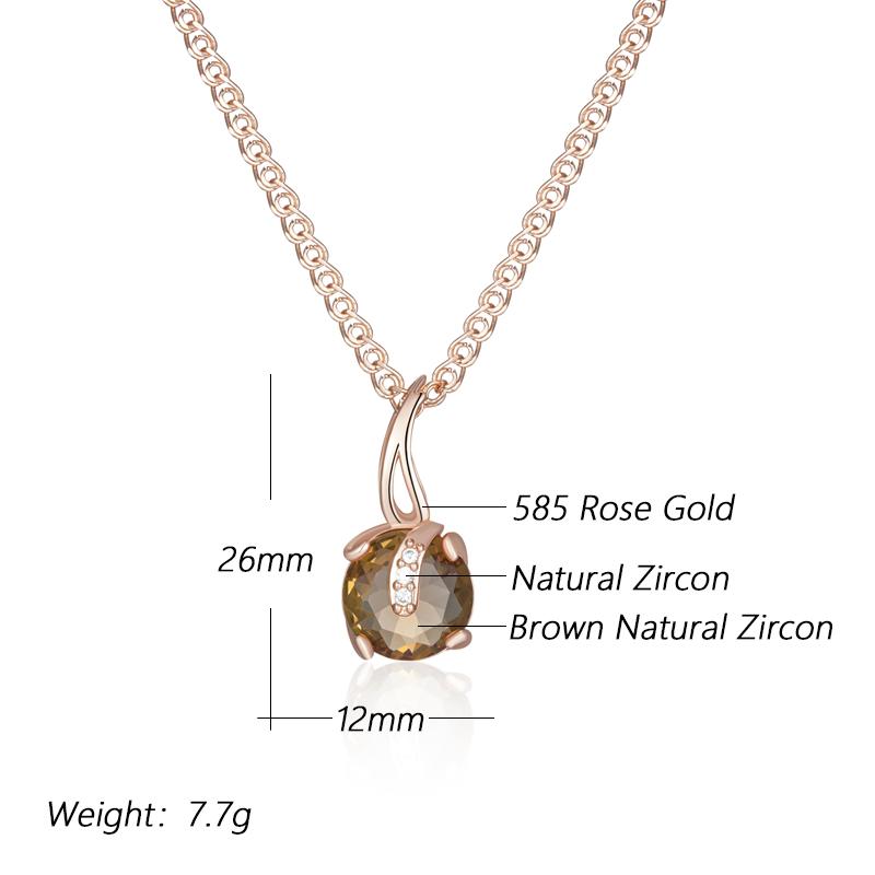 Einzigartiger brauner natürlicher Zirkon-Anhänger Halskette für Damen Einfach Roségold Farbe Hohe Qualität Täglich Vintage Schmuck