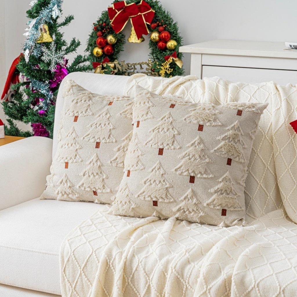 Christmas Lights Embroidered Pillow Case American Retro Living Room Sofa Pillow Cushion Christmas Atmosphere Home Decoration