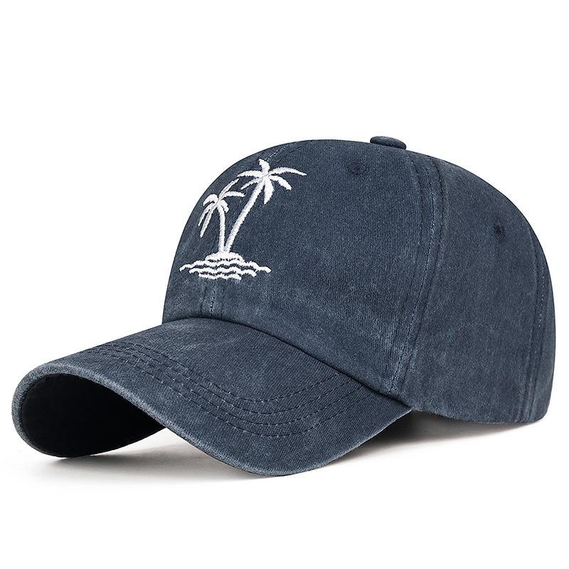Versatile Washed Coconut Tree Baseball Cap Retro Curved Brim Cap Outdoor Fashion Sun Hat