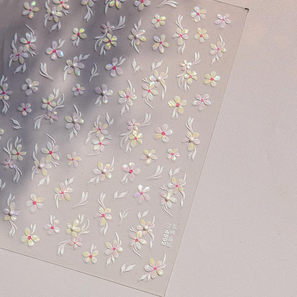 Cherry Blossom Pink Flower Sakura Spring 5D Nail Art Sticker Gold Stamping Soft Adhesive Relief Adhesive Chic Manicure Decals