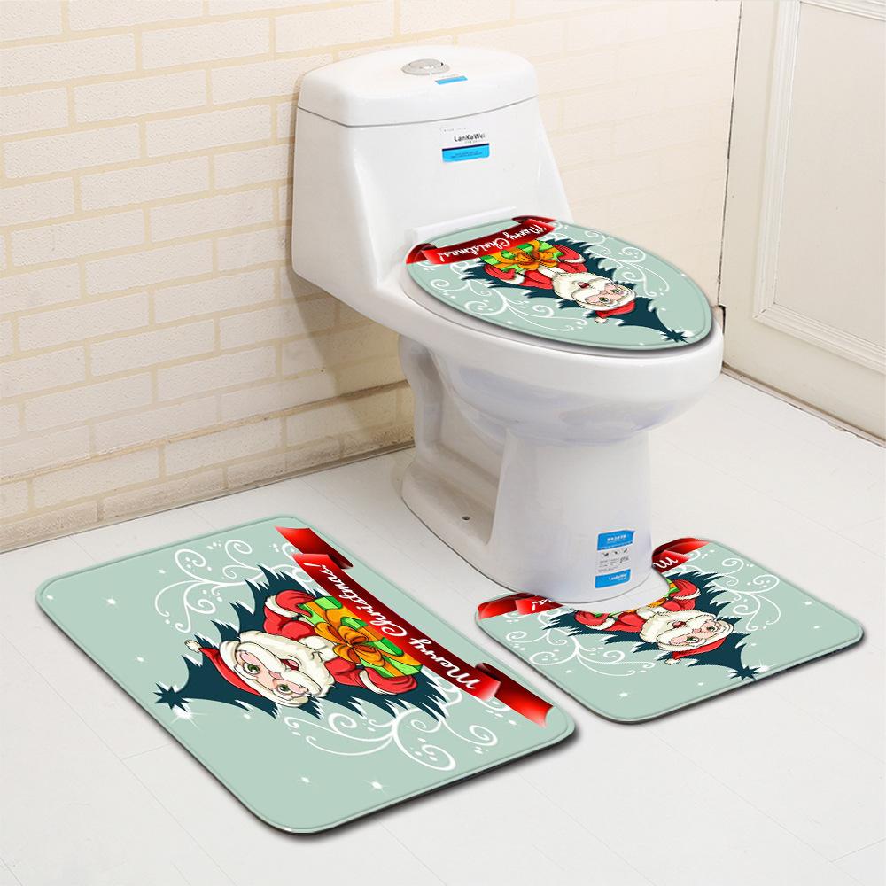 Christmas Bathroom Floor Mat Toilet Three-Piece Set