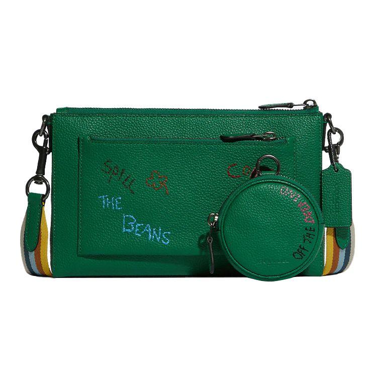 Coach Pebbled Leather Graffiti Print Crossbody Bag With Detachable Coin Pouch For Daily Use Basic Set (Bag+Dust Bag)