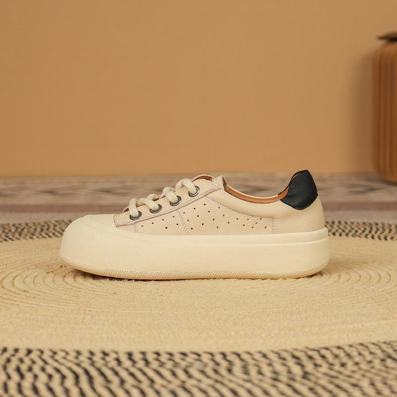 

Leather ugly cute big head board shoes women s new little white shoes platform niche retro style lace-up casual shoes women 35 бежевый